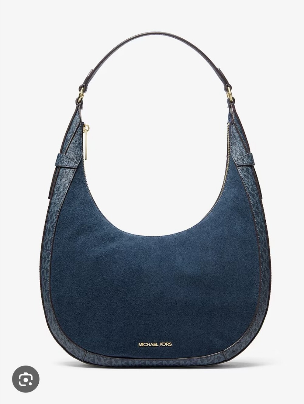 Michael Kors Preston Large Suede Crescent Shoulder Bag in Navy